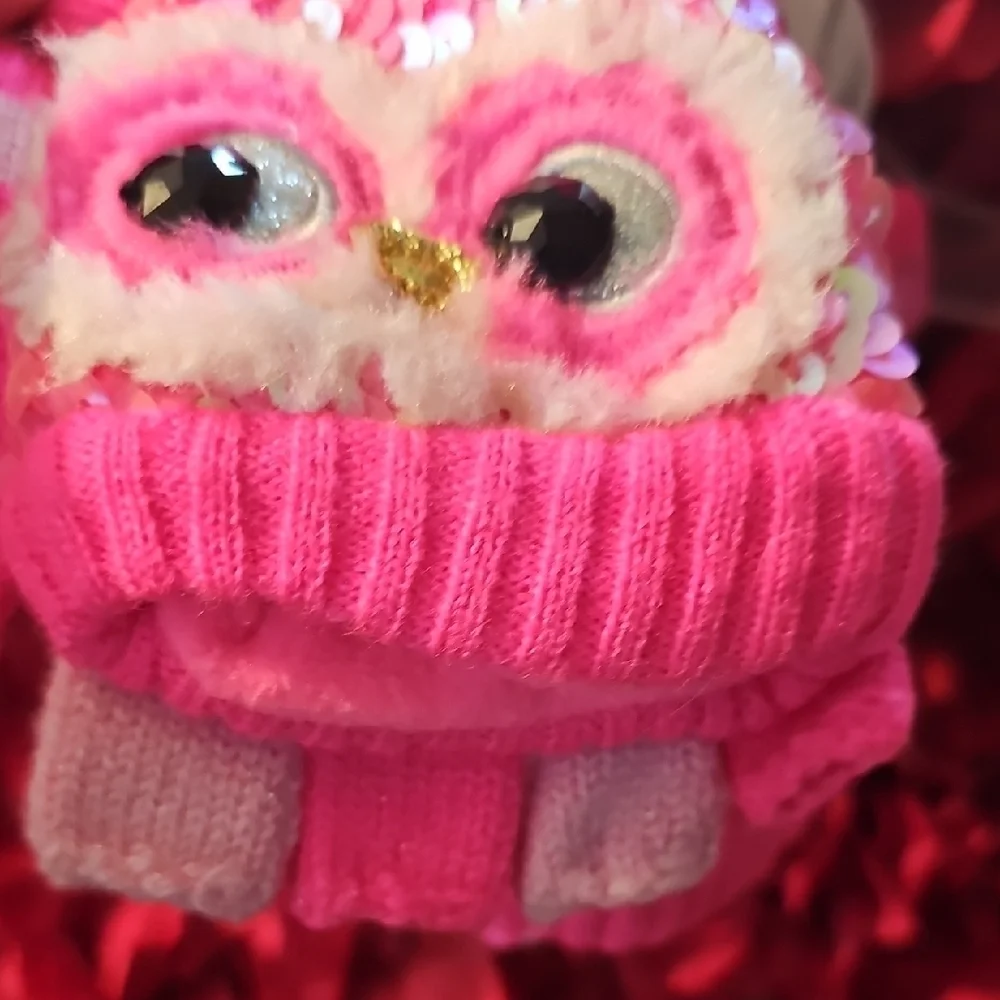 Pink Owl Kids Mittens